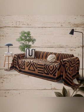 Open Box Modern Brown Boho Geometric Couch Cover / Throw Blanket - 71”x150”